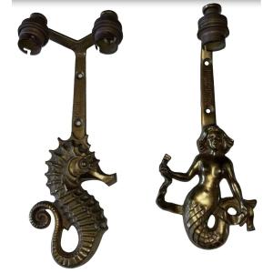 E. GUILLEMARD  Deux Appliques Art Déco En Bronze Doré Signées
