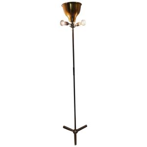 Maison Charles (signed) Tripod Floor Lamp In Brass And Gilt Bronze.