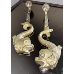 E. Guillemard (20th Century) Pair Of Art Deco Wall Lights In Gilded Bronze Signed