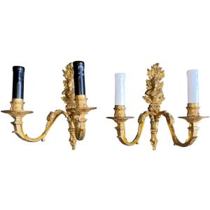 19th Century Pair Of Sconces With Roman Emperors, In Gilded And Chiseled Bronze