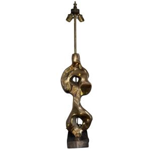 Jaubert Michel (20th Century) Gilt Bronze Table Lamp, Signed, H: 67cm