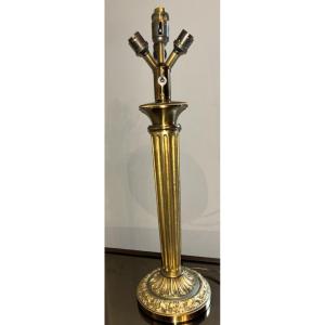 Henri Morand Paris. Large Art Deco Column Lamp In Gilt Bronze (58 Cm) Signed