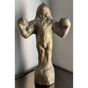 FEVOLA Félix Pascal (1882-1953). Grand troll en bronze patine or nuancée, signé