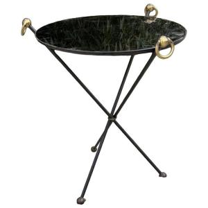 Jacques Adnet (1900–1984). Tripod Side Table With Gilded Rings At The Ends