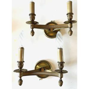 Maison Charles Paris. Pair Of Vintage Wall Sconces In Brass And Gilded Bronze Signed
