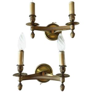 Maison Charles Paris. Pair Of Vintage Wall Sconces In Brass And Gilded Bronze Signed