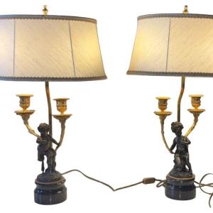 D'après CLODION Paire de Lampes de Style Louis XVI en Bronze Ciselé à 2 patines
