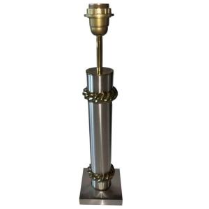 Maison Charles "florence" Lamp In Brushed Silver-plated Brass And Gilded Bronze. Signed "charles"