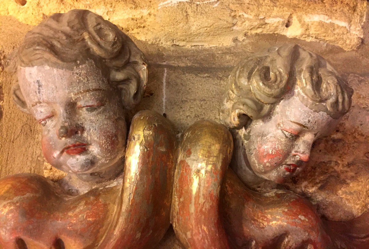 Panneau En Bois Doré Polychrome d'époque XVIIIème-photo-2