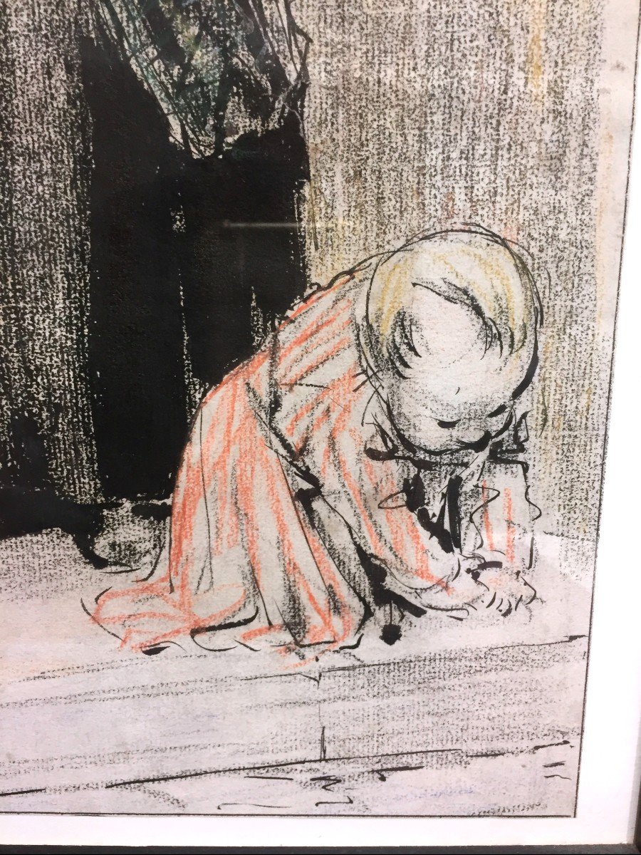 Dessin Humoristique Original à l'Encre Et Au Pastel Signé Forain   (1842 -1931 )-photo-1