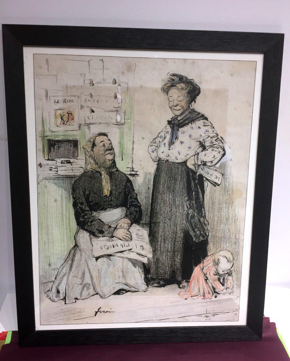 Dessin Humoristique Original à l'Encre Et Au Pastel Signé Forain   (1842 -1931 )