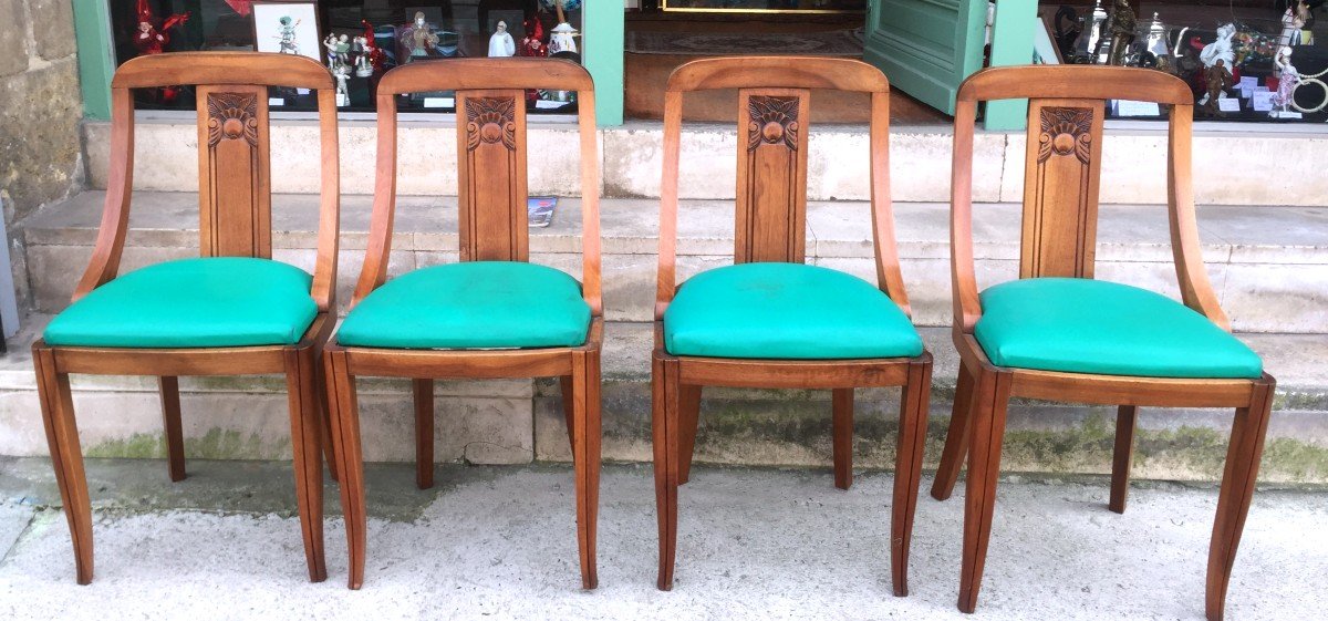 5 Gondola Chairs In Solid Blond Walnut, Art Deco Period-photo-2