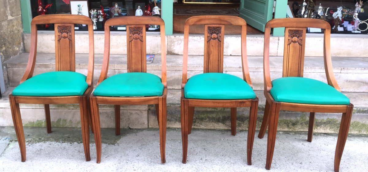 5 Chaises Gondoles En Noyer Massif Blond ,d'époque Art Deco-photo-2