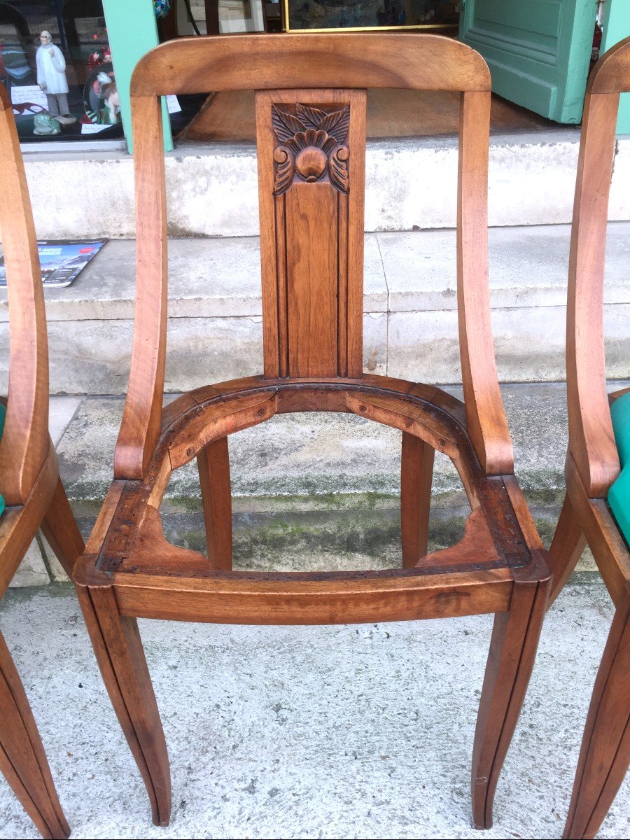 5 Gondola Chairs In Solid Blond Walnut, Art Deco Period-photo-3