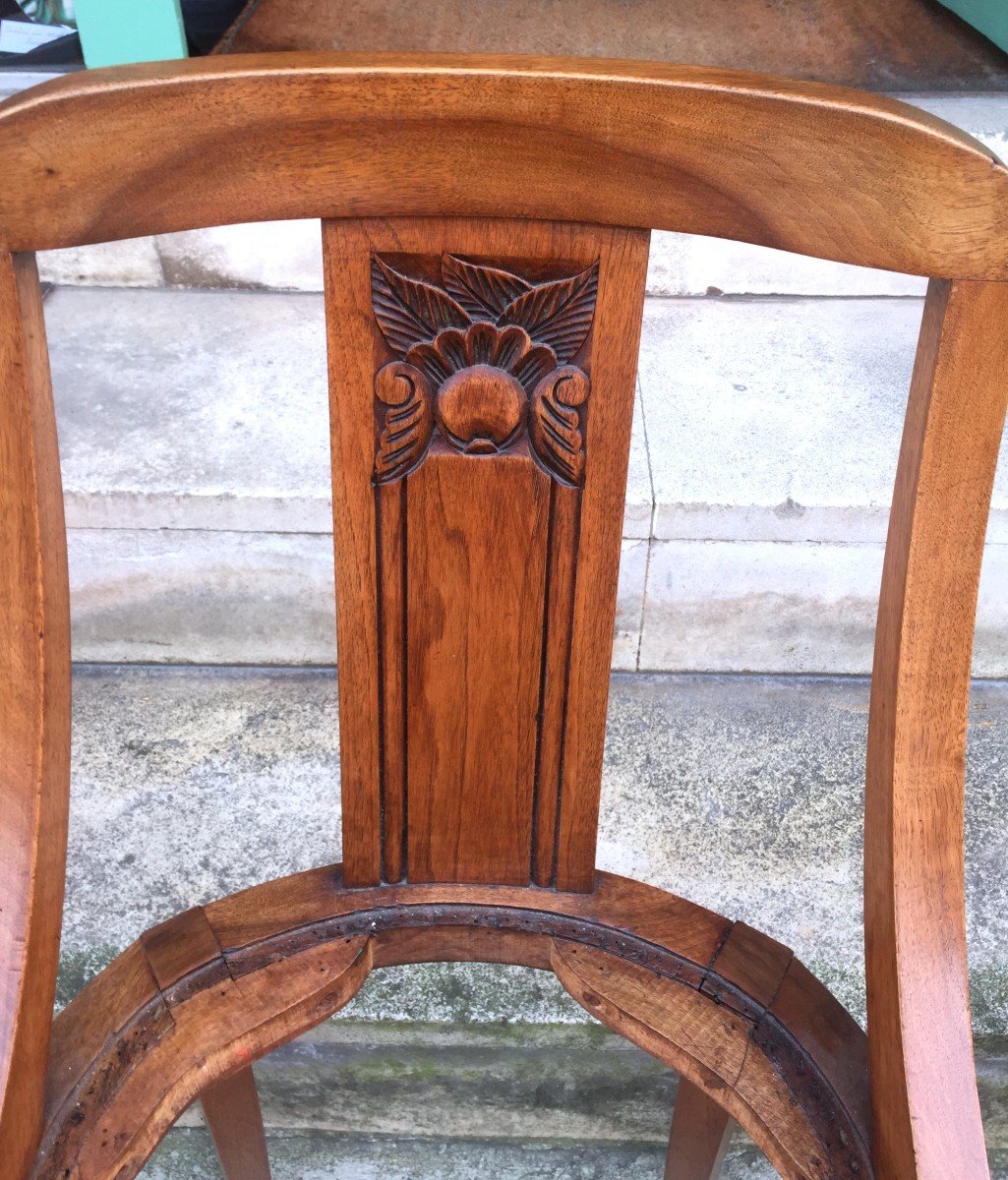 5 Gondola Chairs In Solid Blond Walnut, Art Deco Period-photo-1