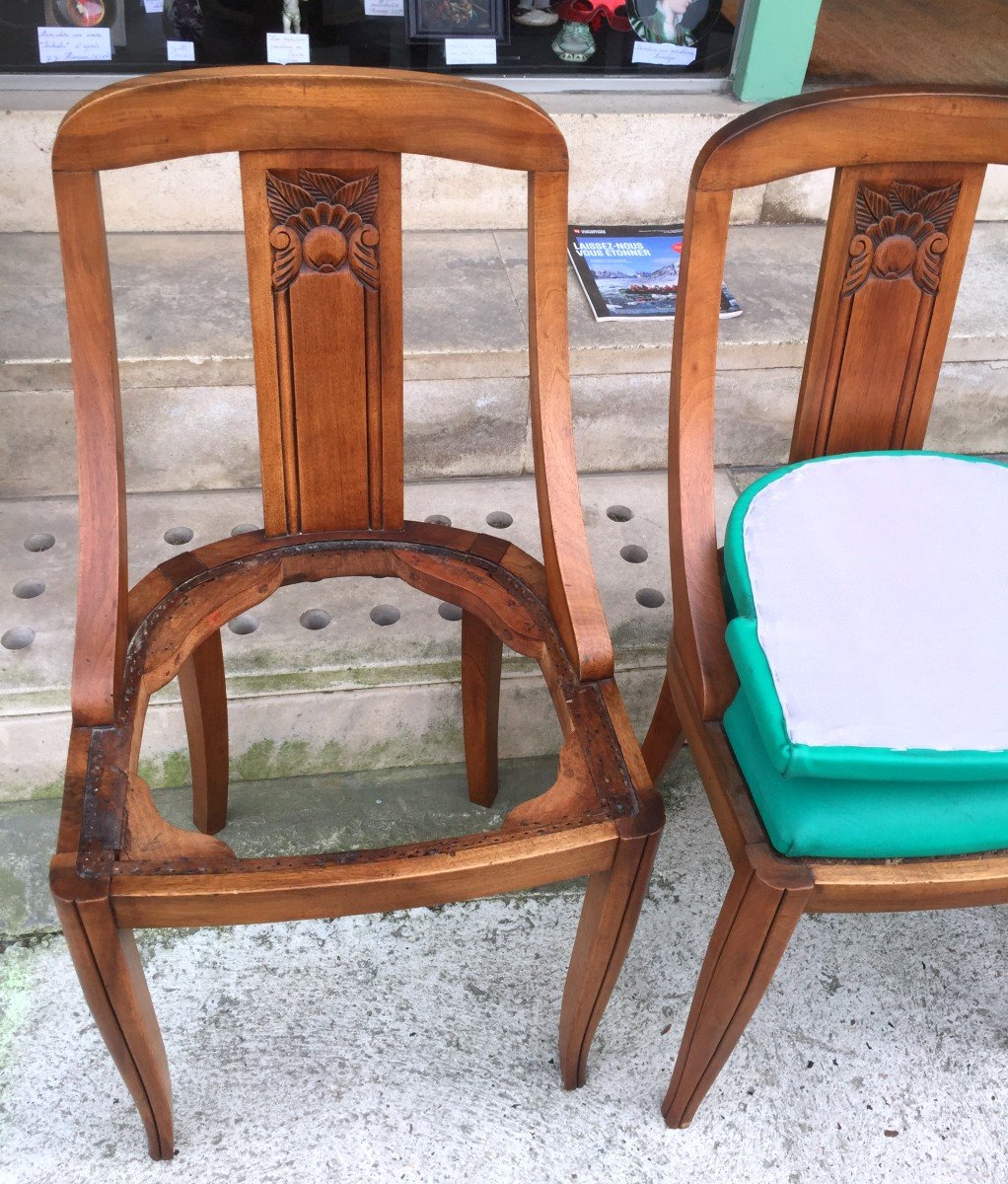 5 Gondola Chairs In Solid Blond Walnut, Art Deco Period-photo-2