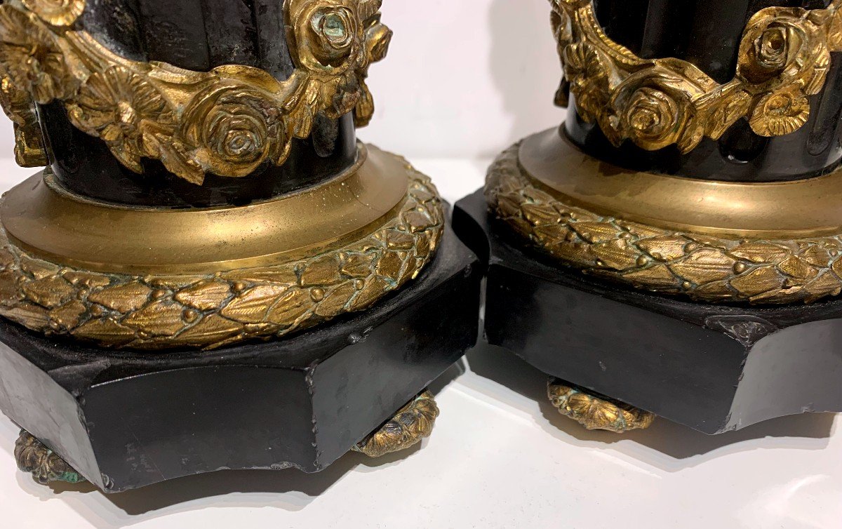 Paire De Bougeoirs En Bronze Et Marbre d'époque Napoléon III-photo-4