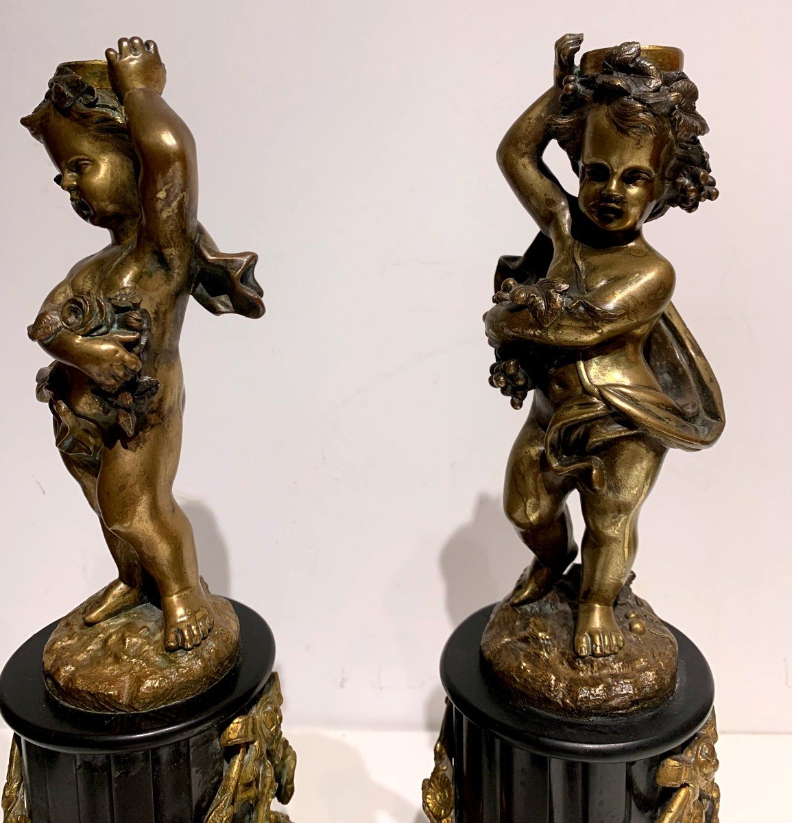 Pair Of Candlesticks In Bronze And Marble, Napoleon III Period-photo-2