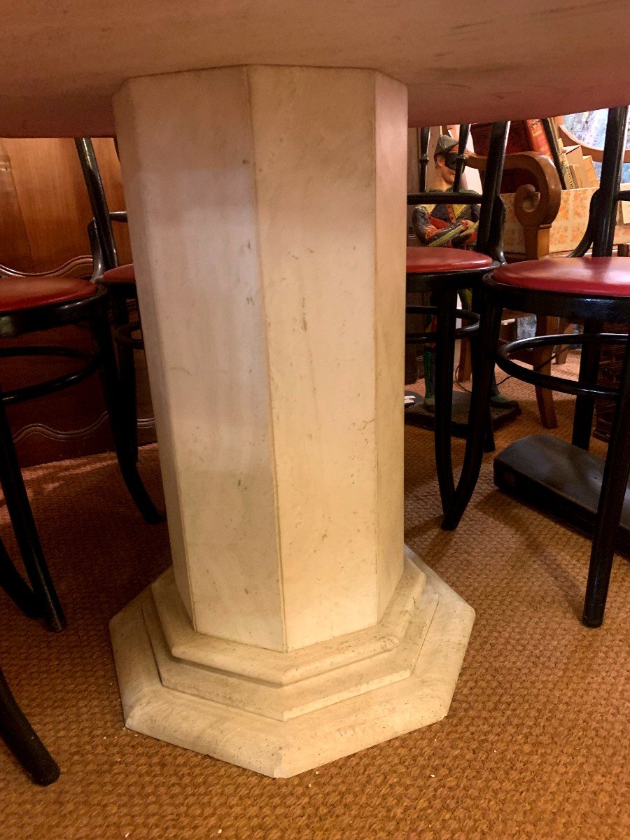 Large Octagonal Table And Central Foot In Vintage White Marble In Perfect Condition-photo-3