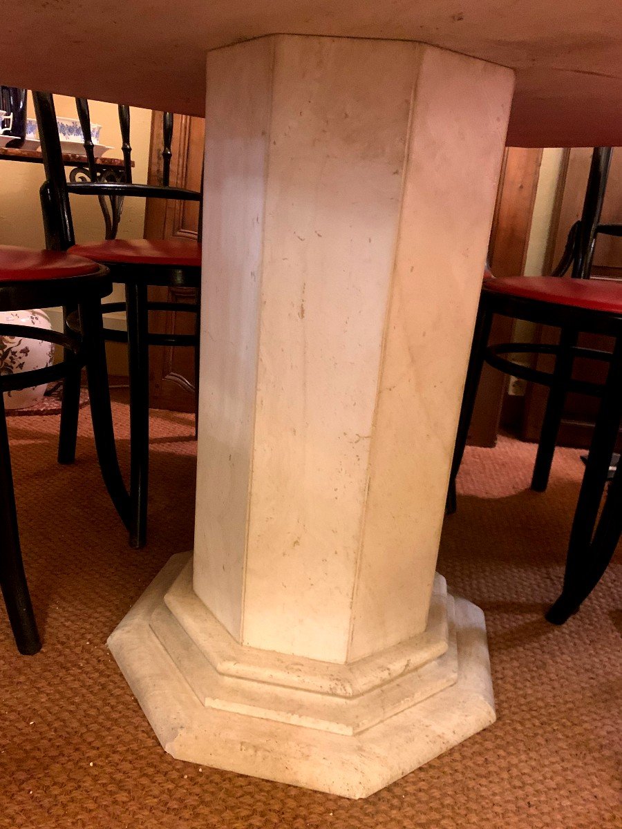 Large Octagonal Table And Central Foot In Vintage White Marble In Perfect Condition-photo-2