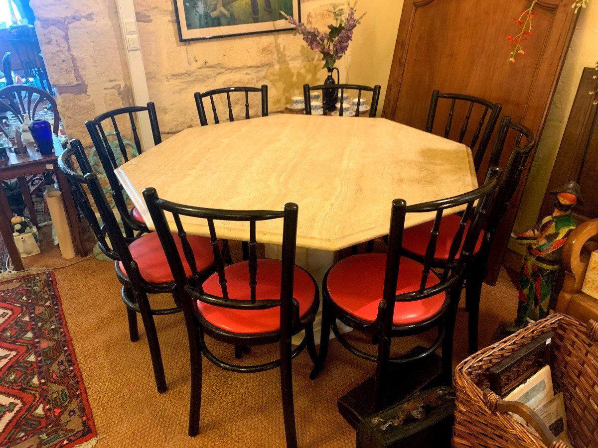 Large Octagonal Table And Central Foot In Vintage White Marble In Perfect Condition-photo-5
