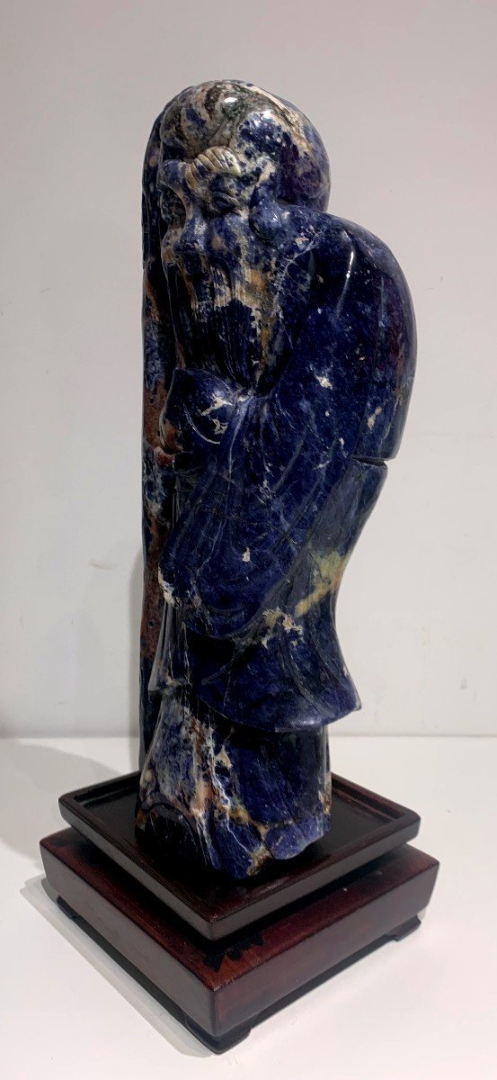 "le Vieux Sage "personnage En Sodalite Sur Socle Bois -photo-2