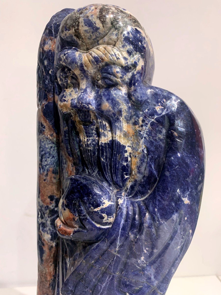 "le Vieux Sage "personnage En Sodalite Sur Socle Bois -photo-3