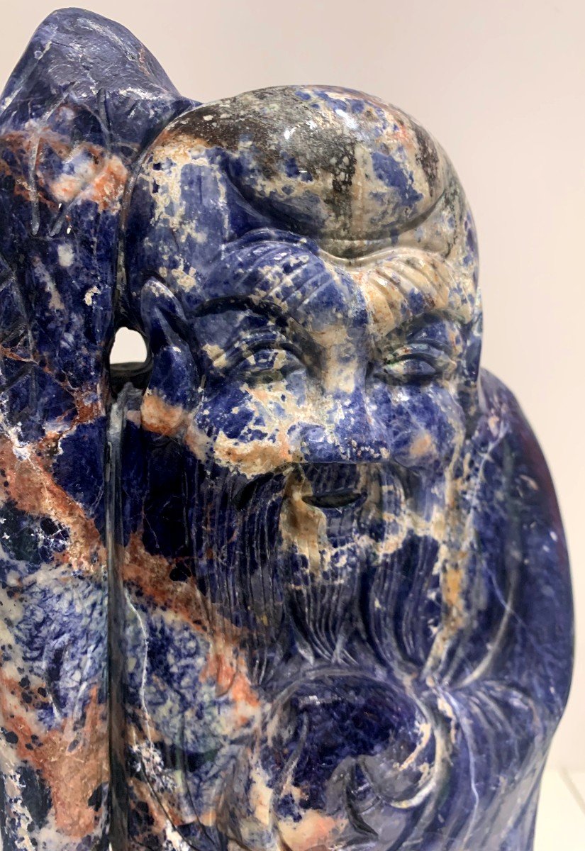 "le Vieux Sage "personnage En Sodalite Sur Socle Bois -photo-5