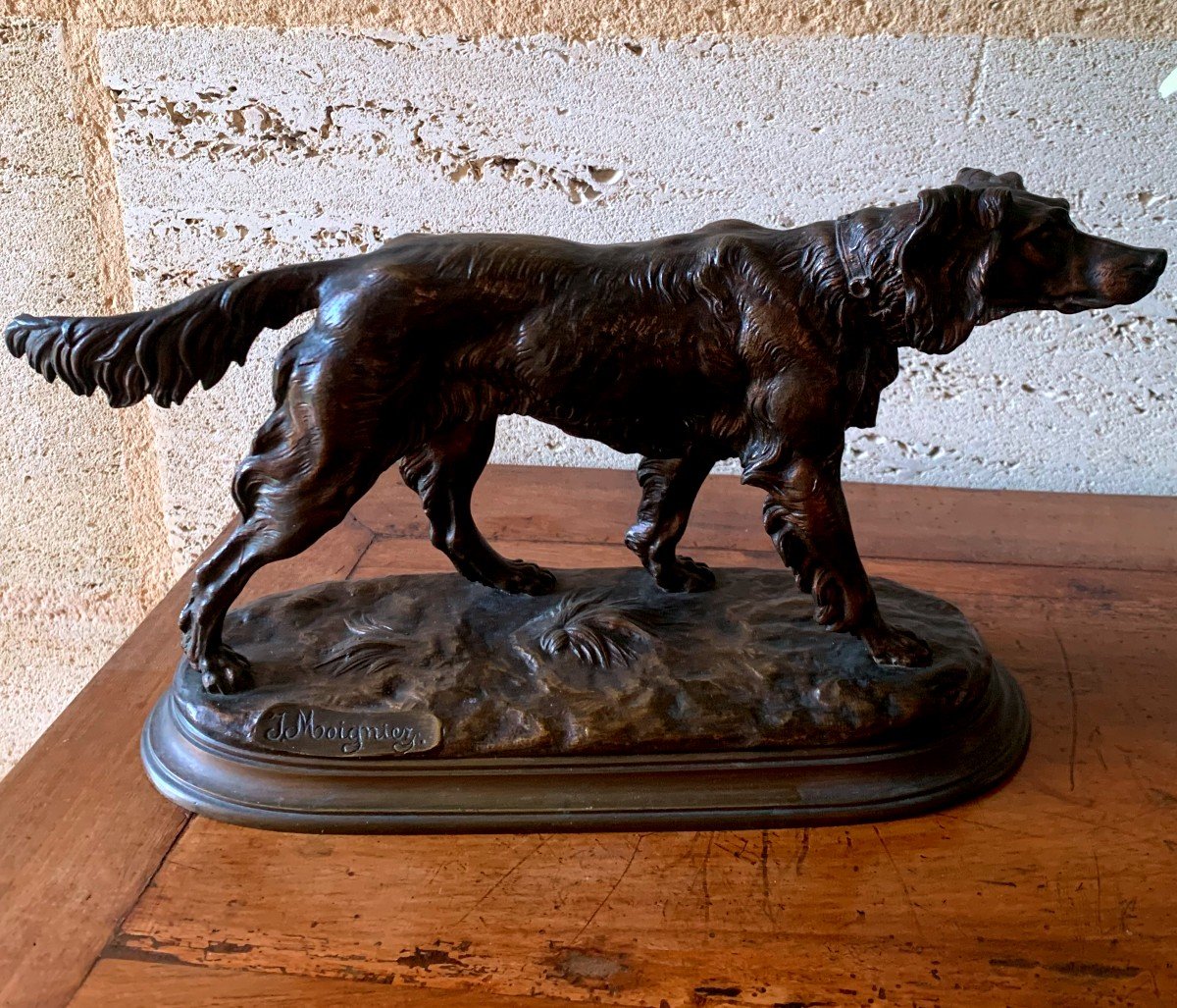 Spaniel Standing In Bronze Signed: J Moignez (1835-1894)