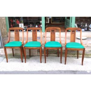 5 Gondola Chairs In Solid Blond Walnut, Art Deco Period