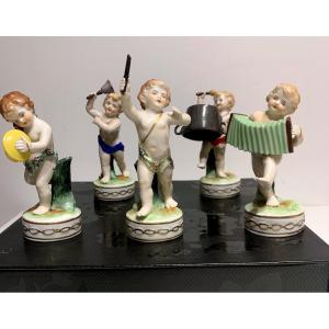 5 Putti Musiciens En Porcelaine De Vienne XIXème 