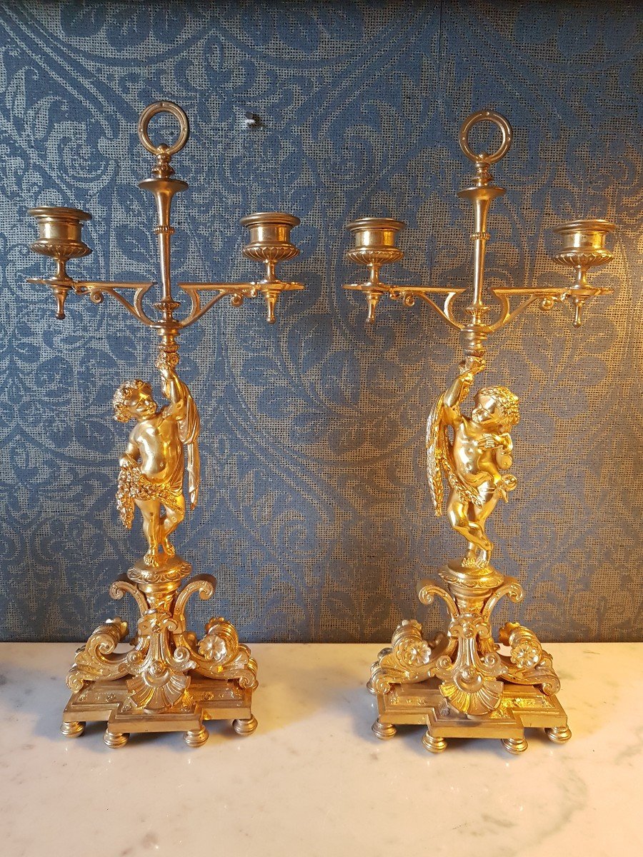 Paire  Candelabre  à Deux Bras En Bronze Doré. Hauteur 44 Cm.