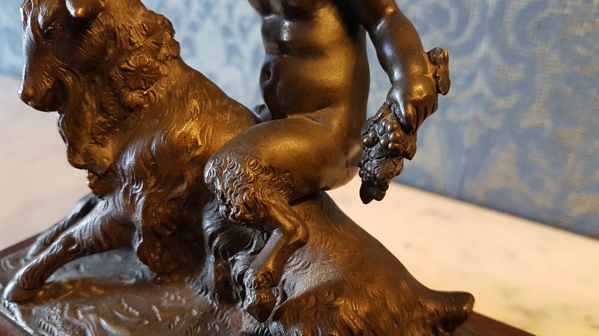 Bronze With A Red Marble Base. Representing A Satyr With A Goat.-photo-2