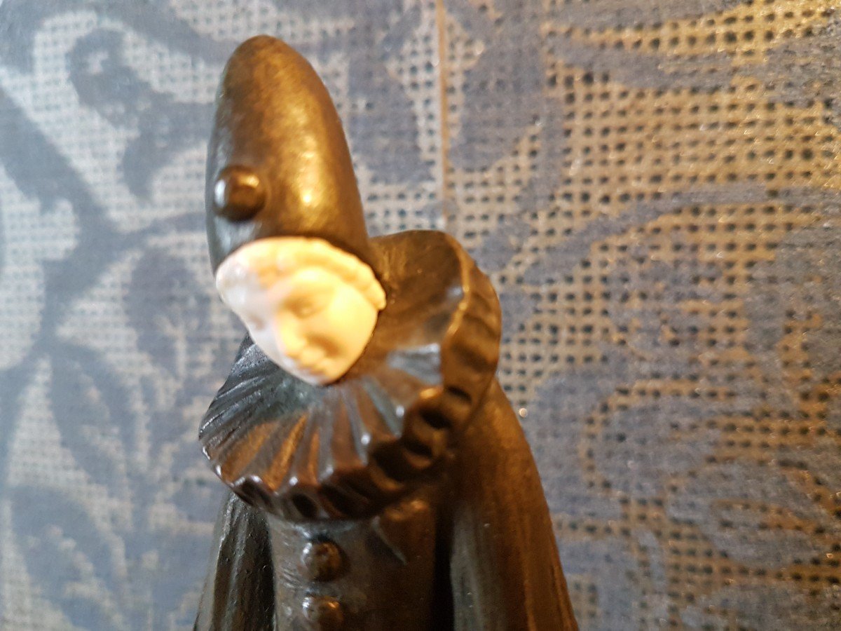 Pierrot  En Bronze Avec  Onyx Socle. -photo-3