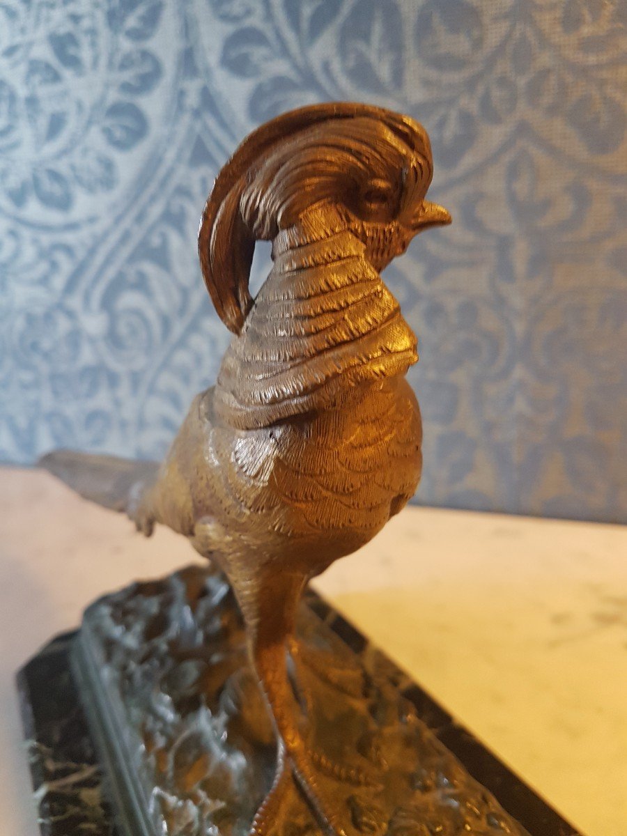 Faisan En Bronze. Signe' :  Delabrie're.-photo-3