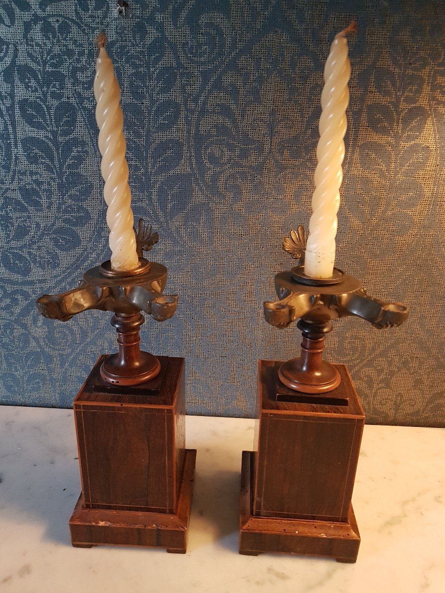 Pair Candelabre En Bronze Et Bois.  Charles X. -photo-5