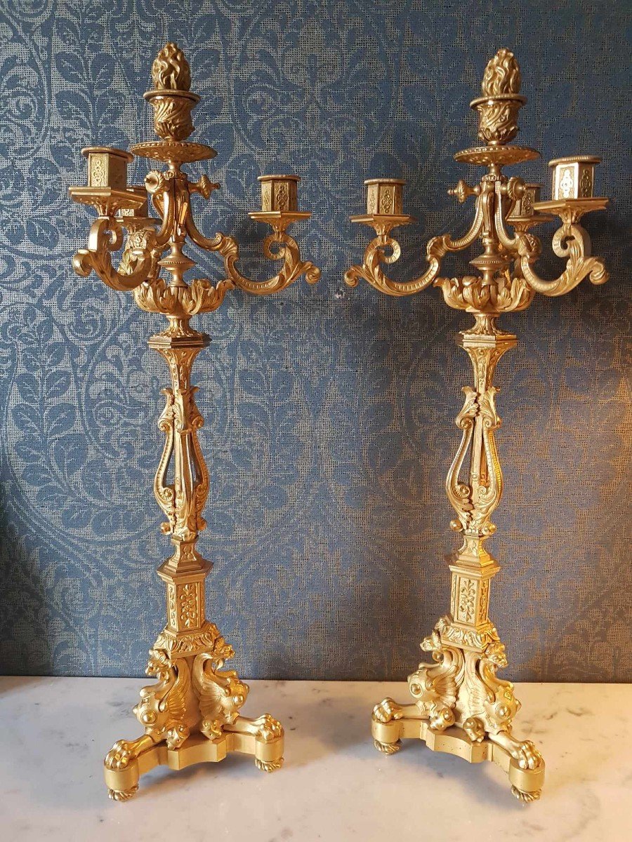 Pair Of Louis Philippe Candelabras In Gilt Bronze-photo-1