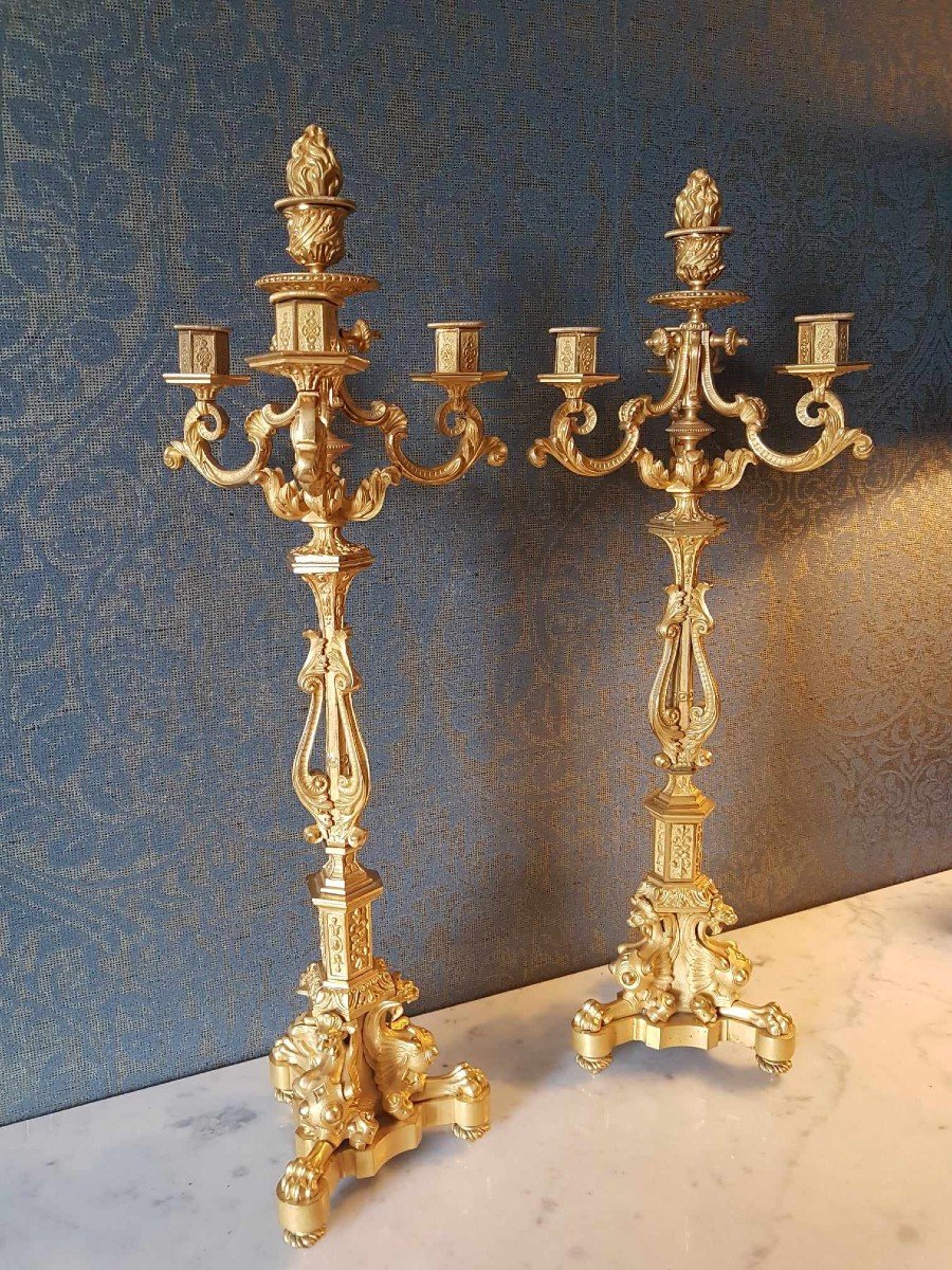 Pair Of Louis Philippe Candelabras In Gilt Bronze-photo-3