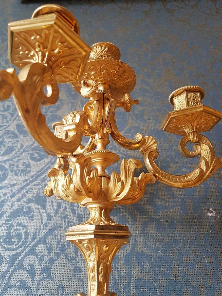Pair Of Louis Philippe Candelabras In Gilt Bronze-photo-6
