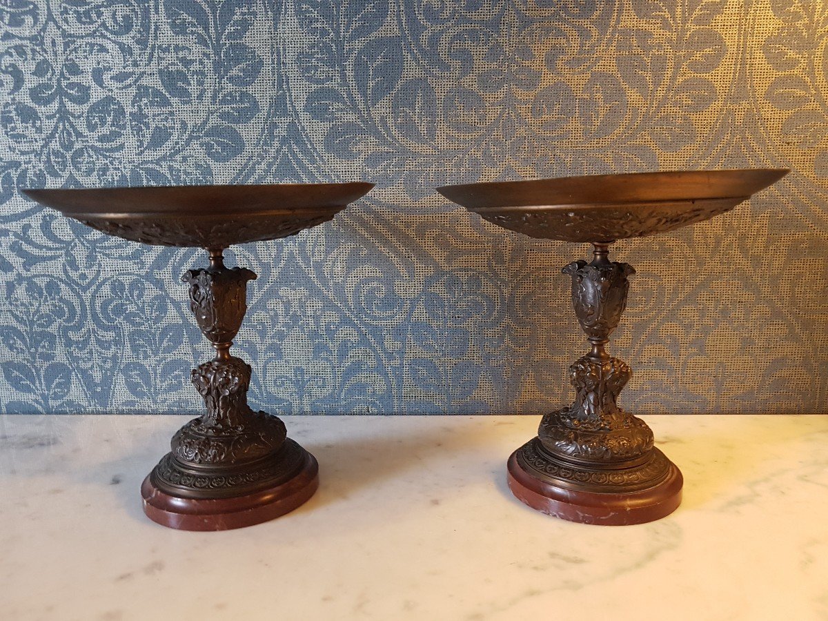 Pair Tazza's In Bronze With Red Marble.napoleon Lll. Barbedienne..-photo-7