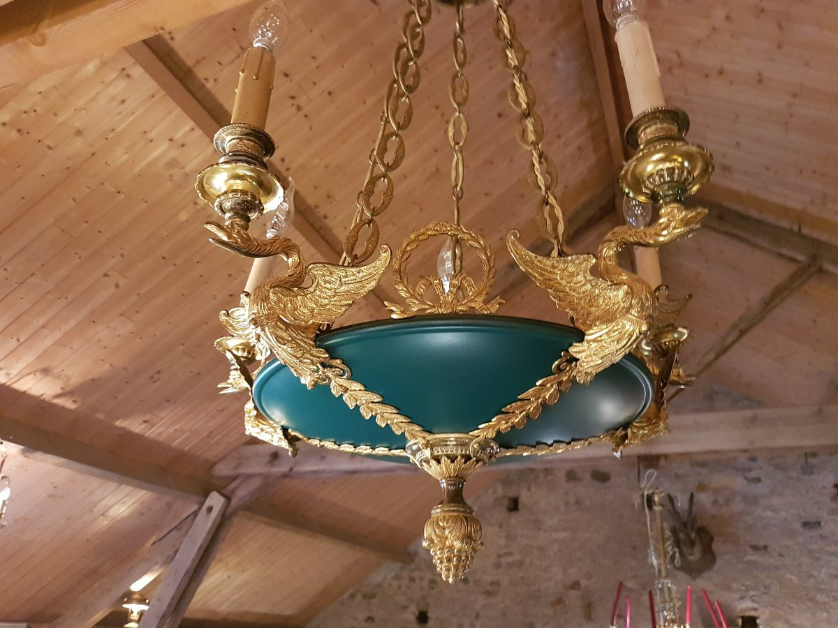Empire Bronze Chandelier With Swans. Nap Lll. -photo-3