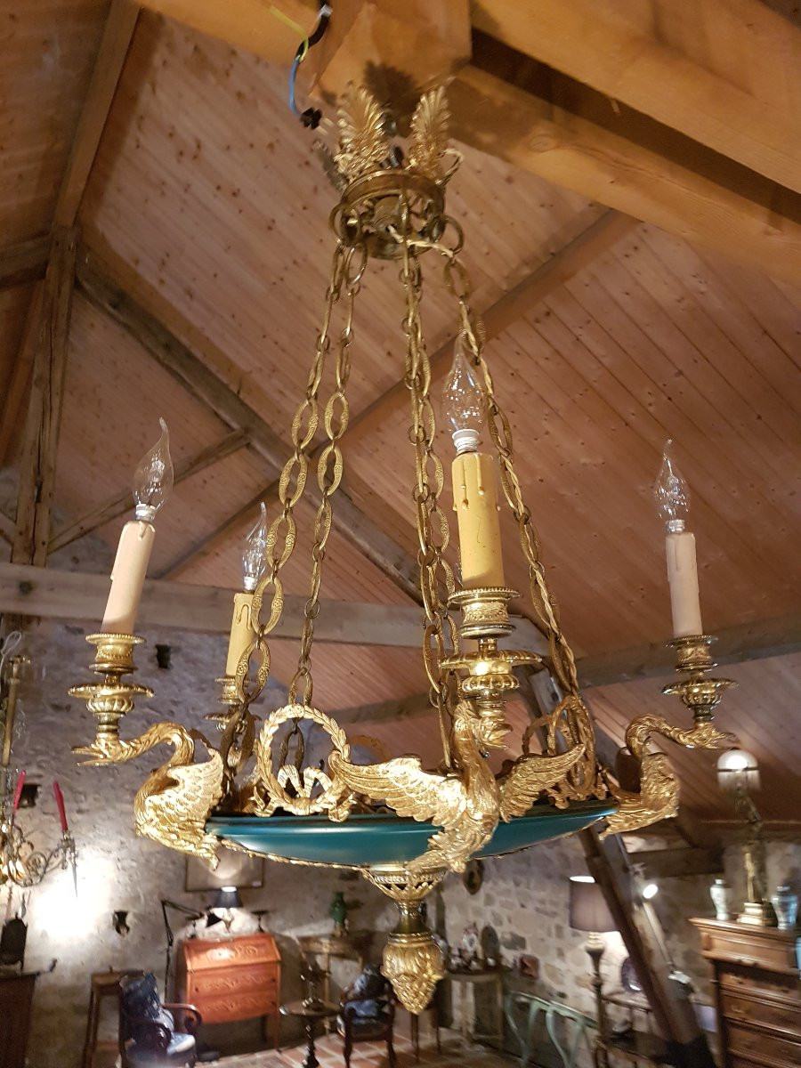 Empire Bronze Chandelier With Swans. Nap Lll. -photo-2