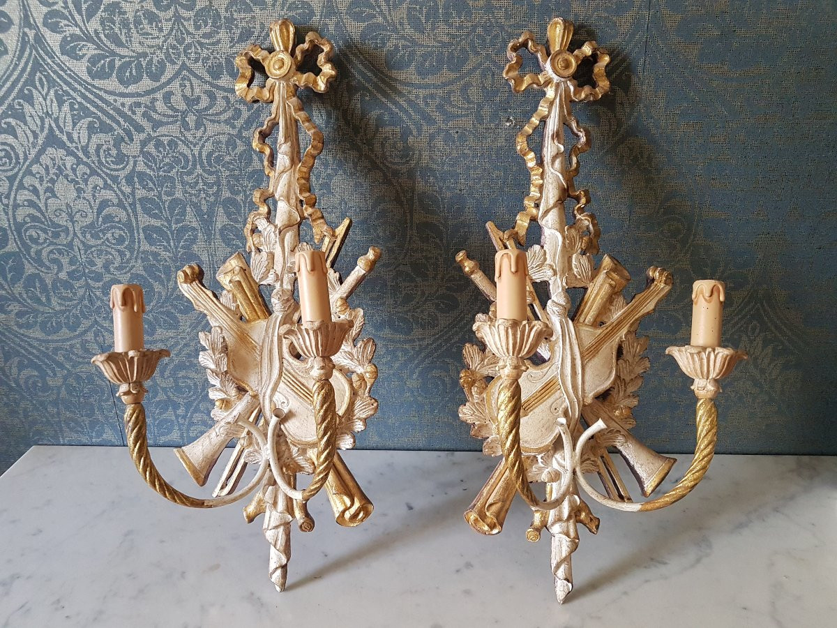 Pair Of Electrified Wooden Wall Chandeliers. Late 19th Century. -photo-4