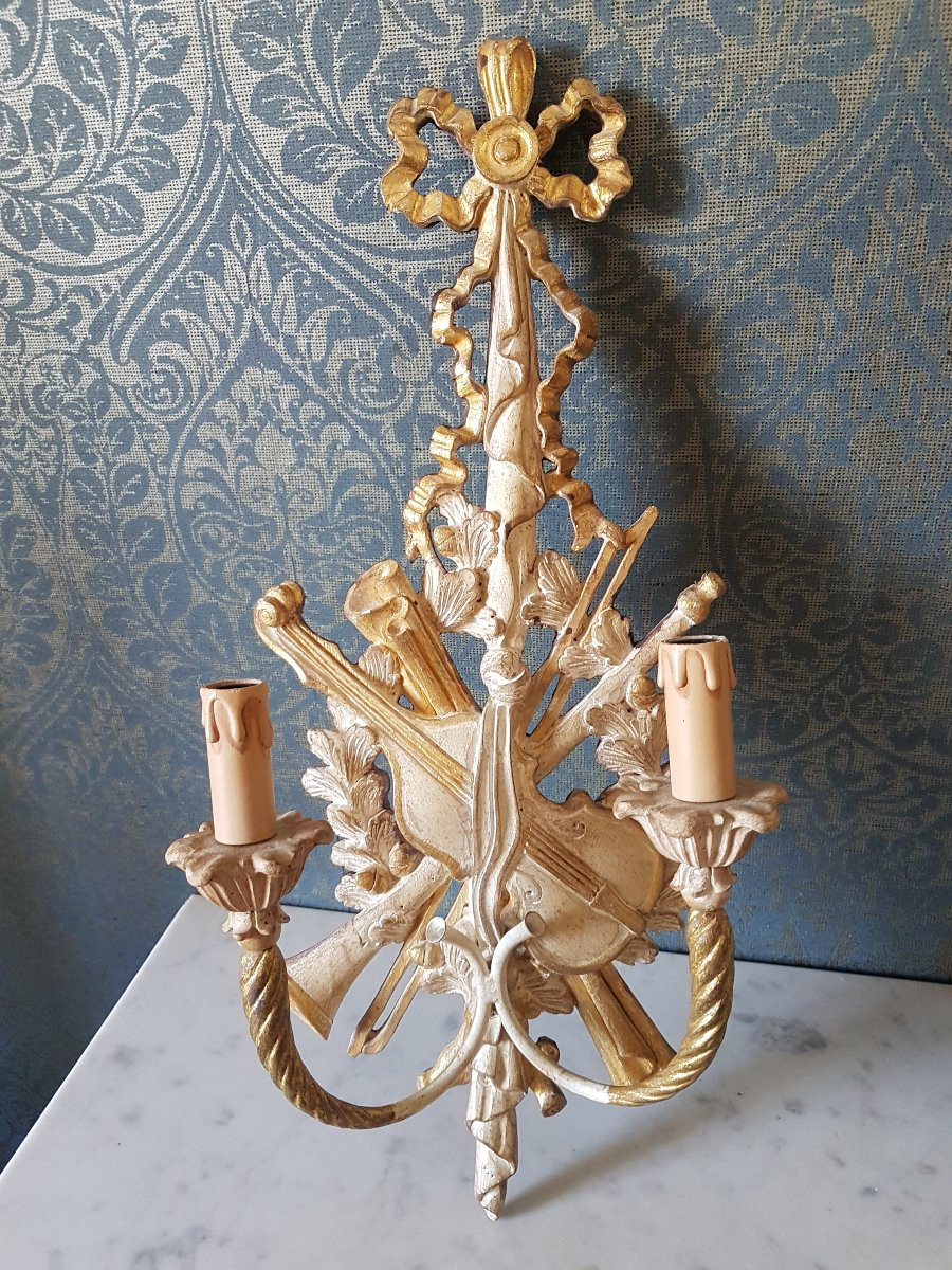 Pair Of Electrified Wooden Wall Chandeliers. Late 19th Century. -photo-2