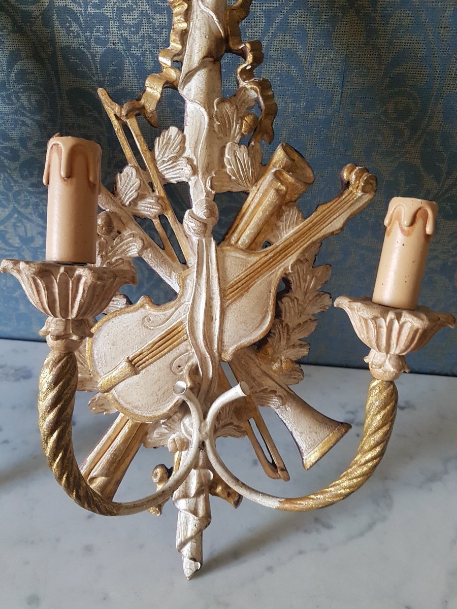 Pair Of Electrified Wooden Wall Chandeliers. Late 19th Century. -photo-6