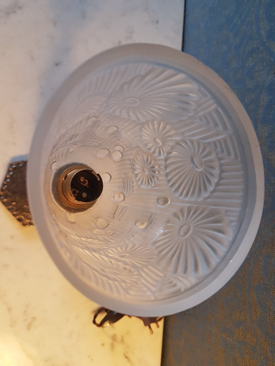 Lampe Art- Deco En Verre Et  Metal. Signe  Lorrain Nancy France. -photo-4