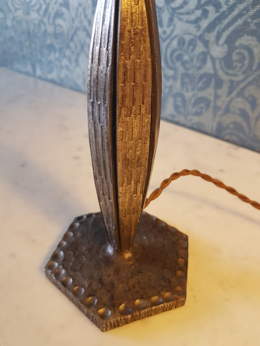 Lampe Art- Deco En Verre Et  Metal. Signe  Lorrain Nancy France. -photo-6