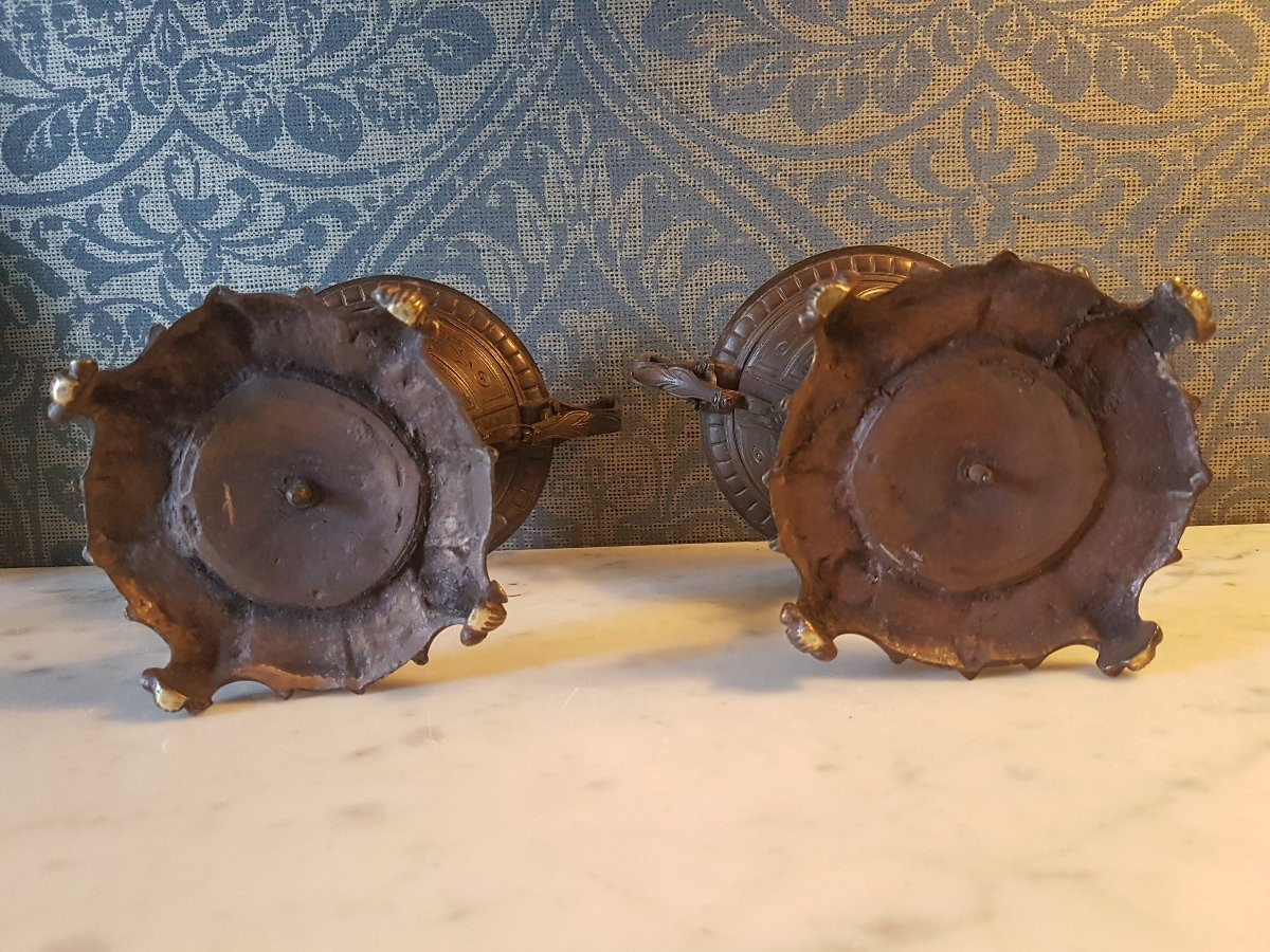 Paire Cassolettes  En Bronze. Style Barbedienne.  19eme. -photo-2