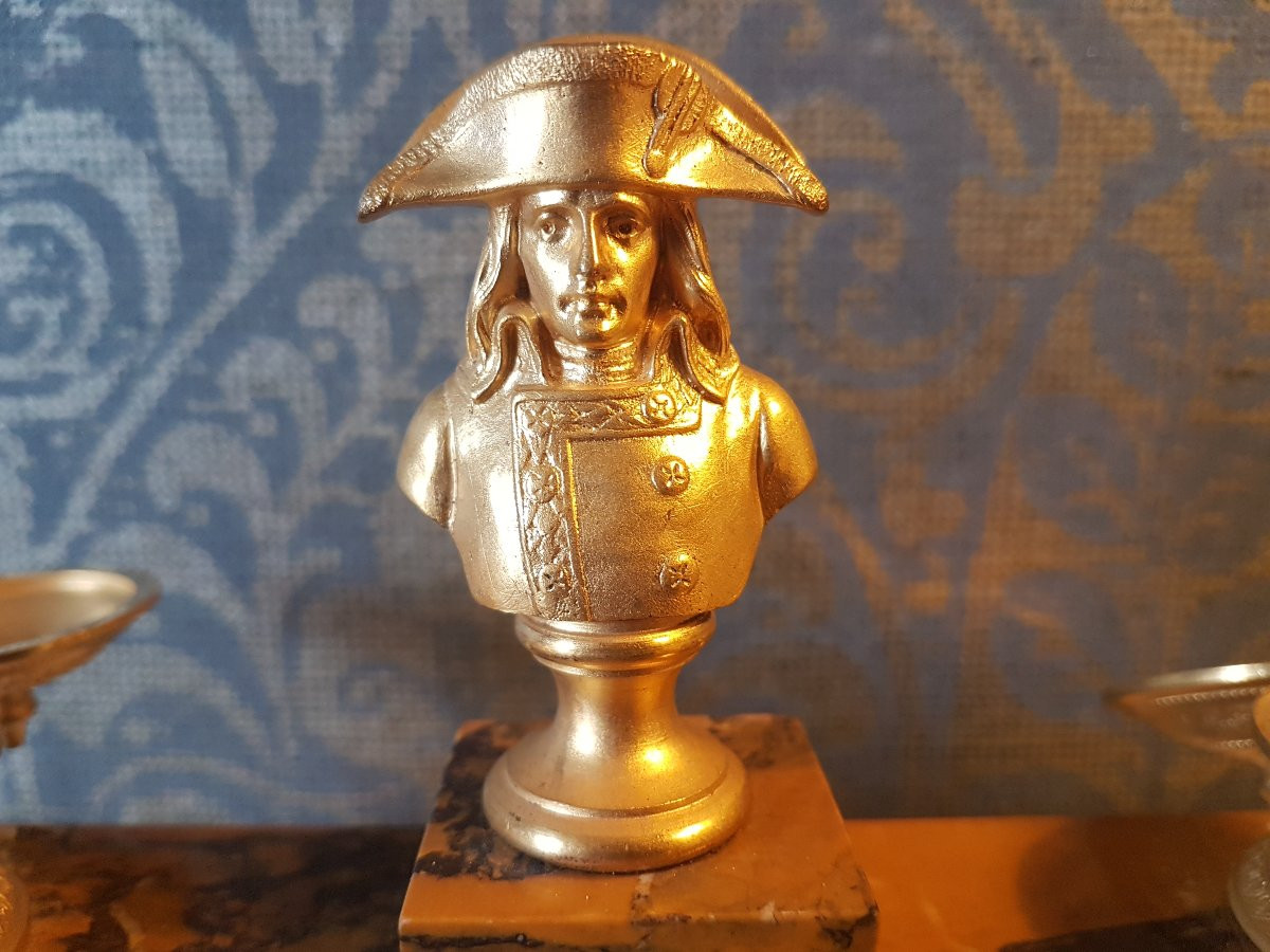 Sienna Marble And Gilt Bronze Inkwell Representing: Napoleon. Charles X. -photo-3