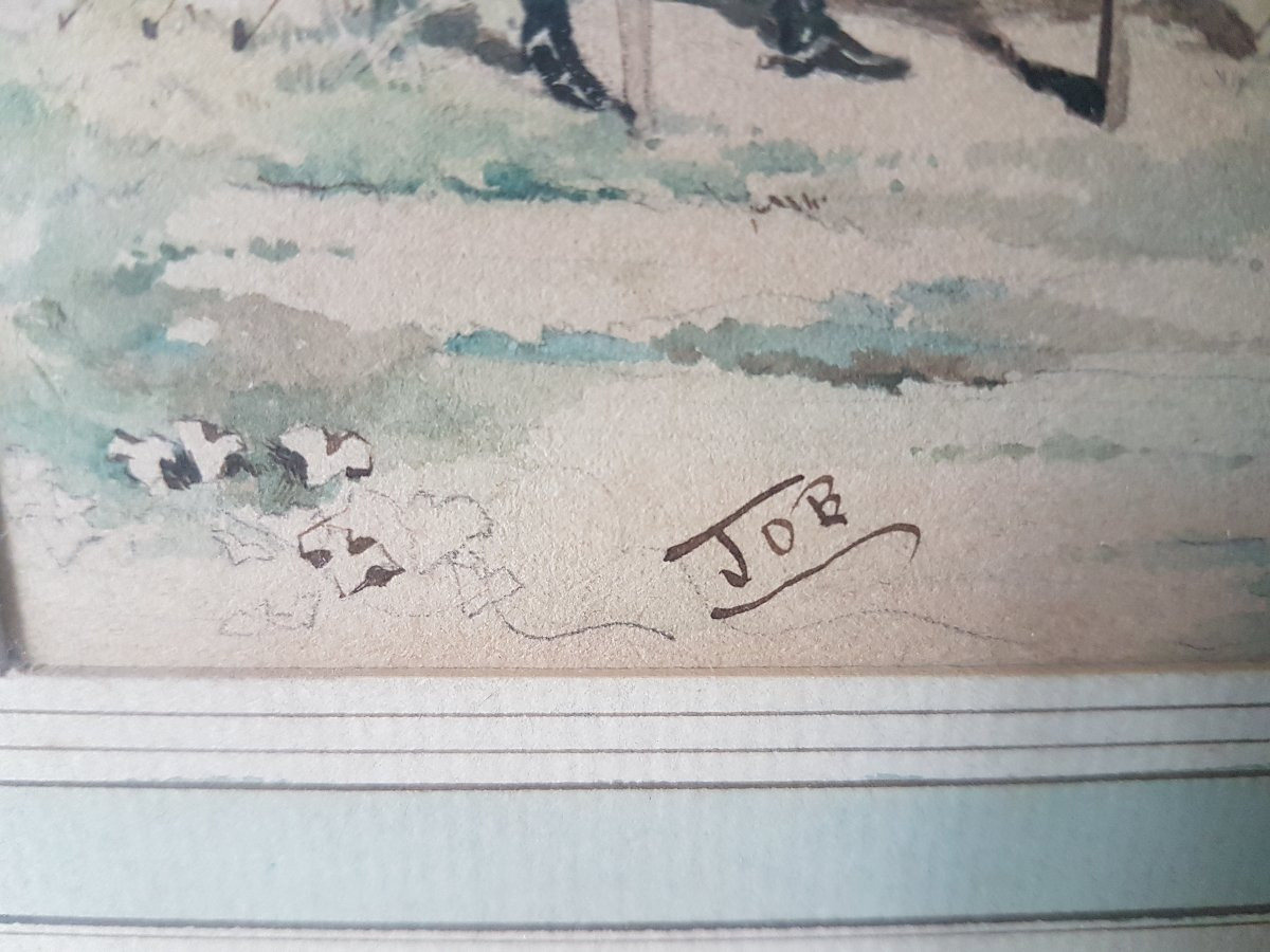 Aquarelle militaire signe' - Job.( Job  J- M.  1858- 1931.)-photo-3